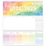 Häfft® Wochen-Tischkalender Schuljahr 2024/2025 [Rainbow] im Quer-Format, 1 Woche auf 2 Seiten | Wochenkalender, Schreibtisch-Kalender Schule | nachhaltig &...